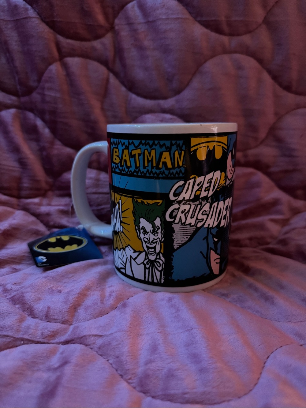 DC Comics Batman Comic Strip Ceramic Mug - White, Blue, Yellow, Black, Green